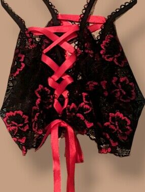 Adam & Eve Black & Red Lace Up Nightie Top Goth Cosplay NWOT